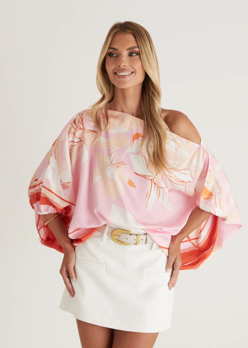 Maui Off Shoulder Top - Candy Pink Floral
