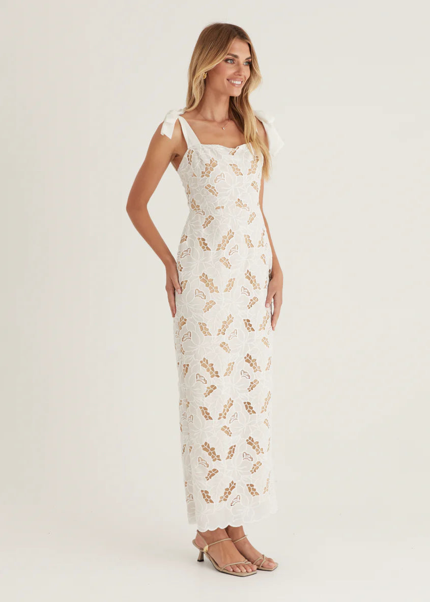 Serenity Embroidered Maxi Dress - Off White