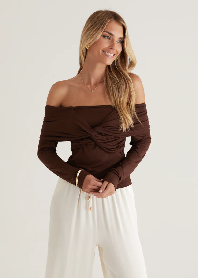 Saira Jersey Top - Chocolate
