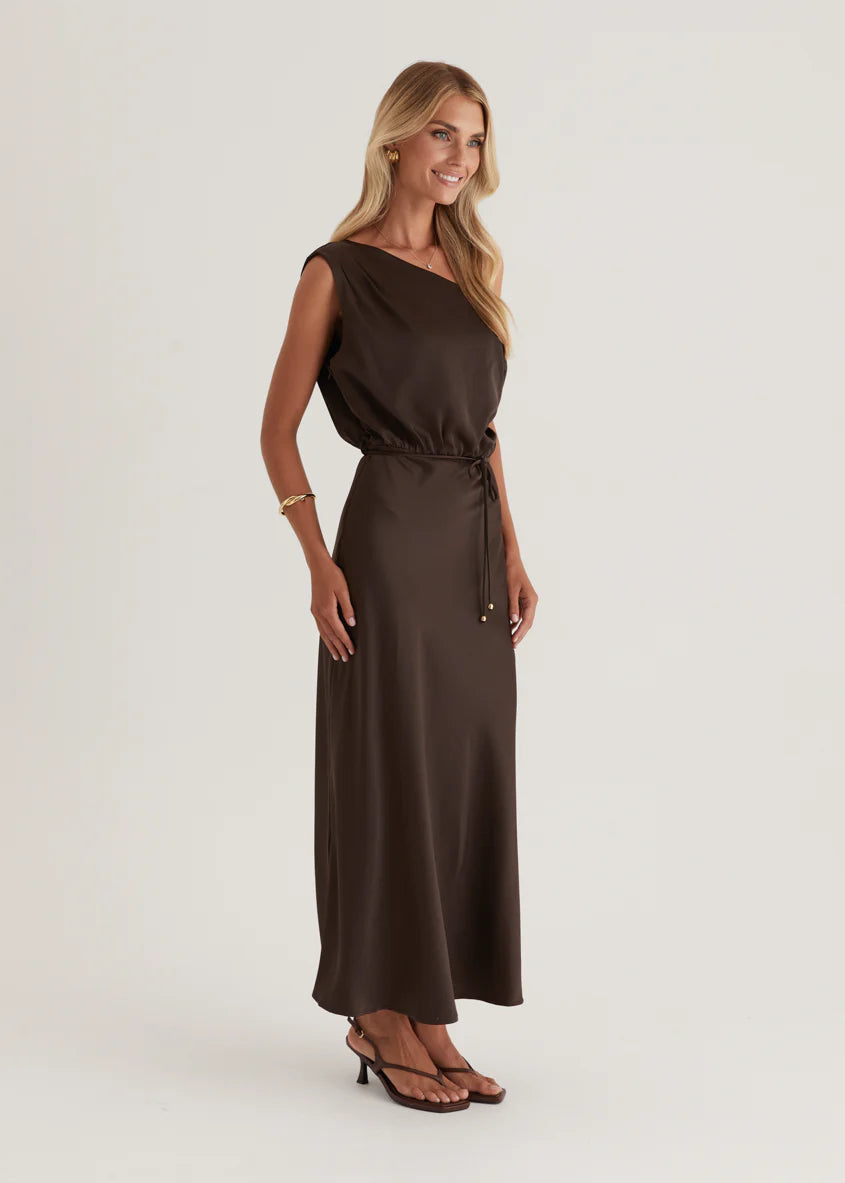 Marisa Drop Shoulder Midi Dress - Chocolate