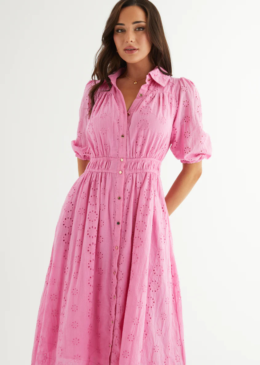 Eryn Midi Dress - Pink Anglaise