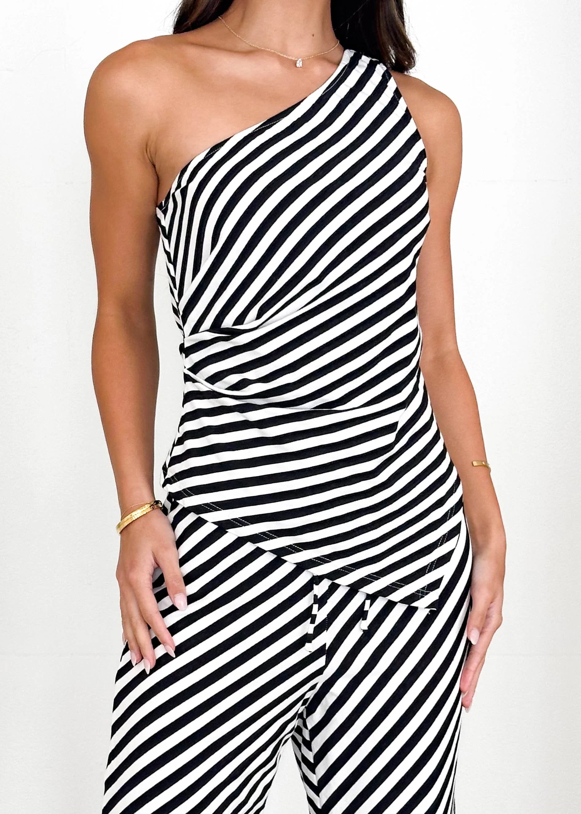 Heidi One Shoulder Top - Black Stripe
