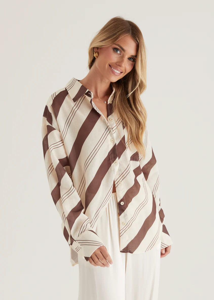 Jessa Shirt - Choc Stripe
