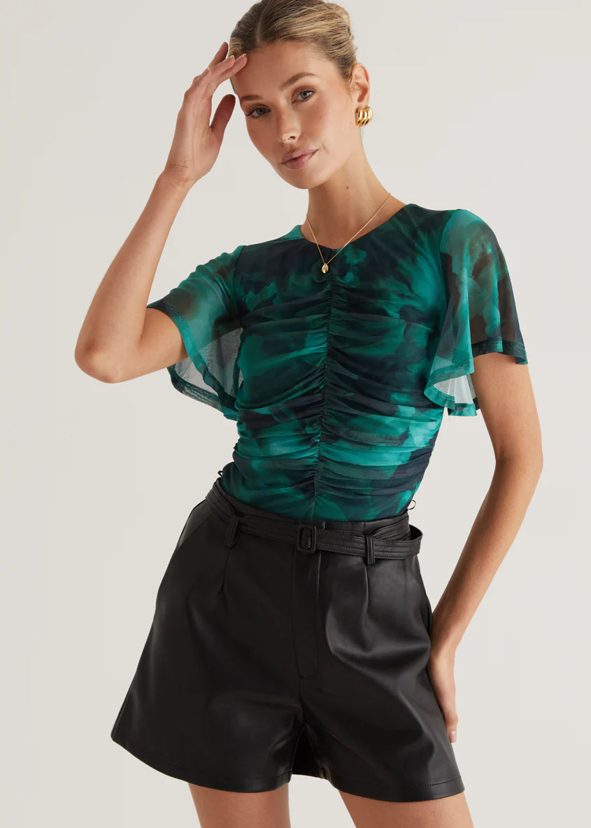 Joey Mesh Top - Emerald Watercolour