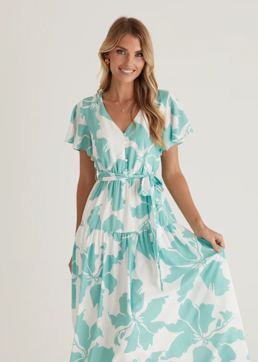 Vino Midi Dress - Green Floral