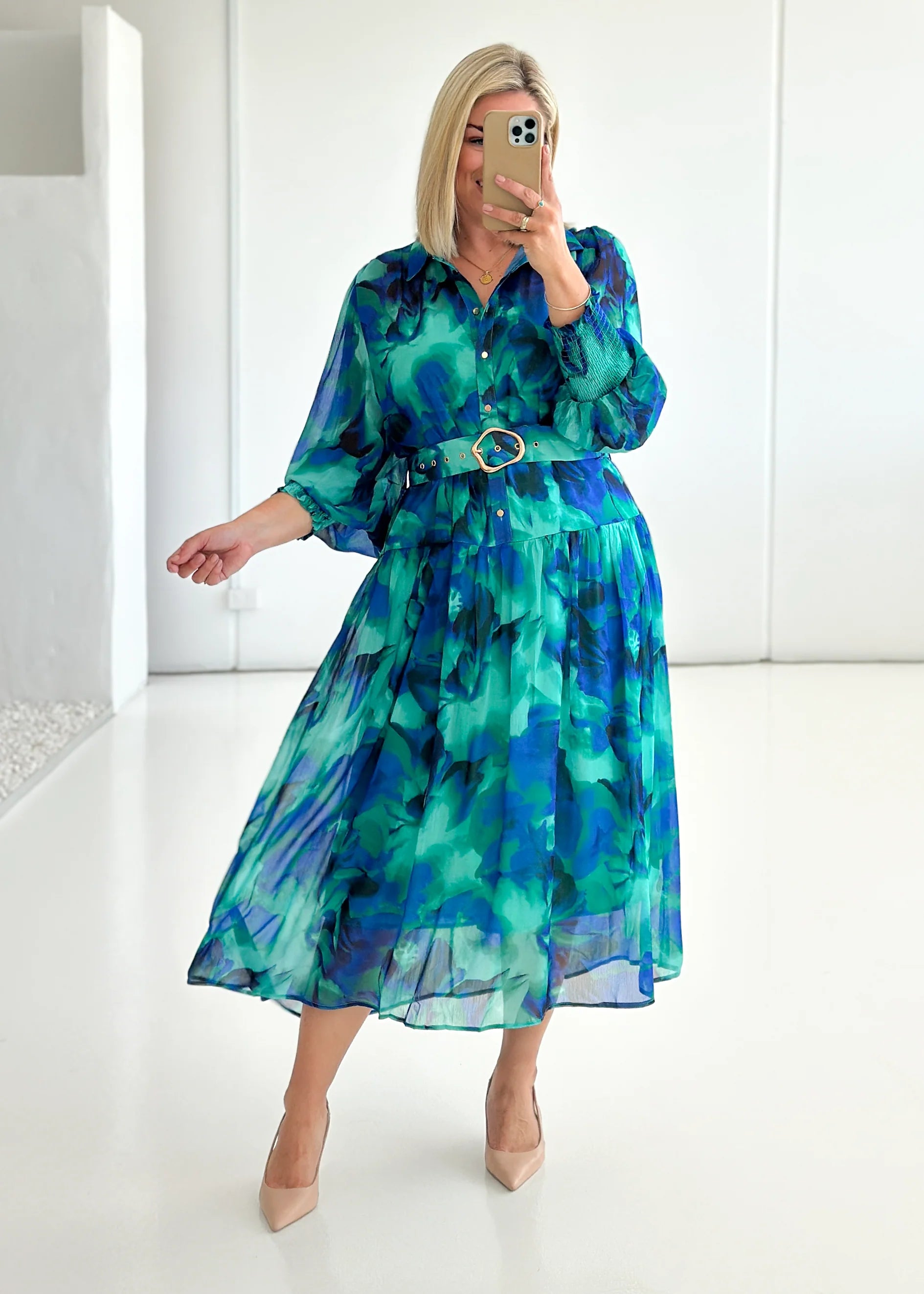 Aleera Midi Dress - Blue Floral