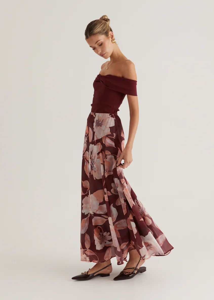 Tatum Maxi Skirt - Burgundy Floral
