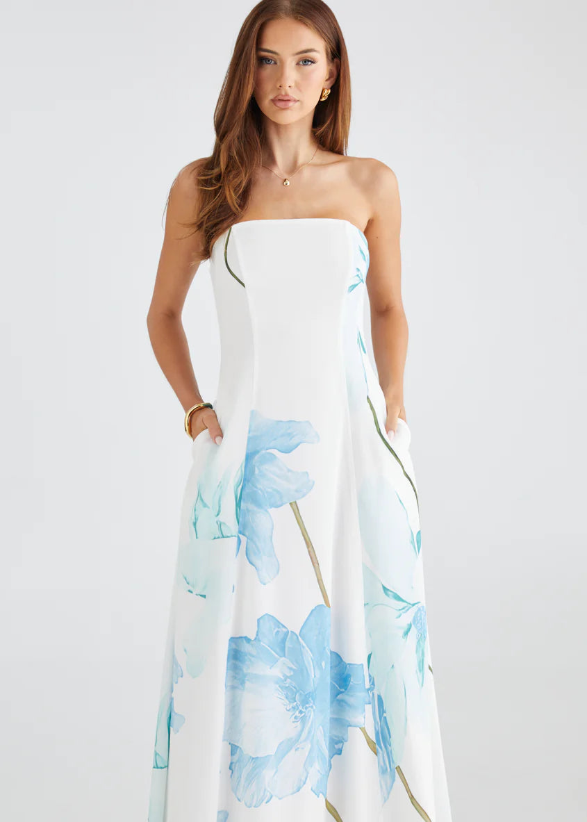 Jayde Strapless Maxi Dress - Blue Flowers