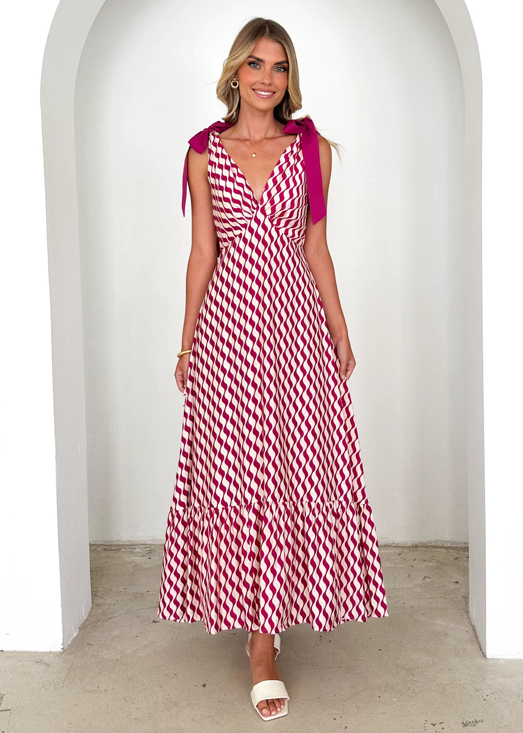 Havannah Tie Midi Dress - Magenta Wave
