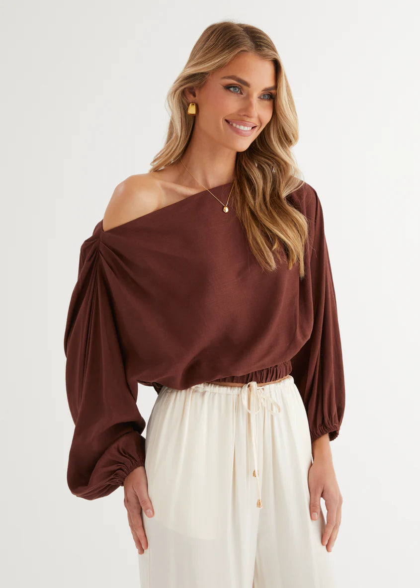 Marlowe Drop Shoulder Top - Chocolate