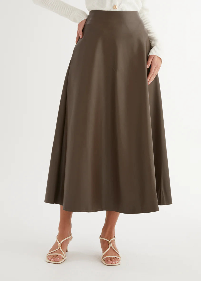 Coltrane PU Midi Skirt - Coffee