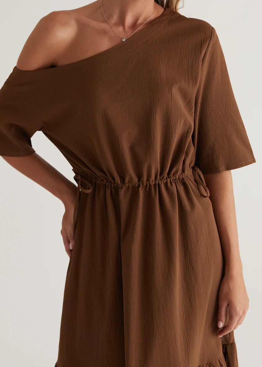 Loren Drop Shoulder Maxi Dress - Chocolate