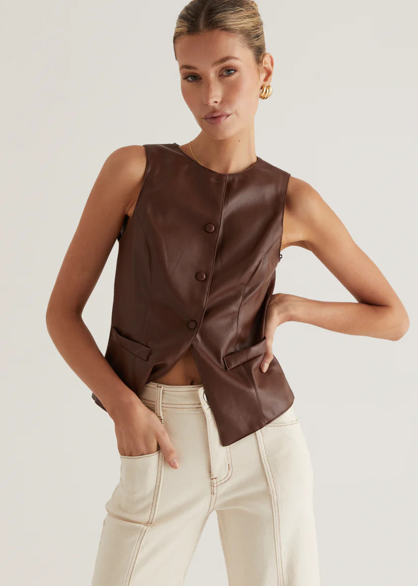 Kensington PU Vest - Brown
