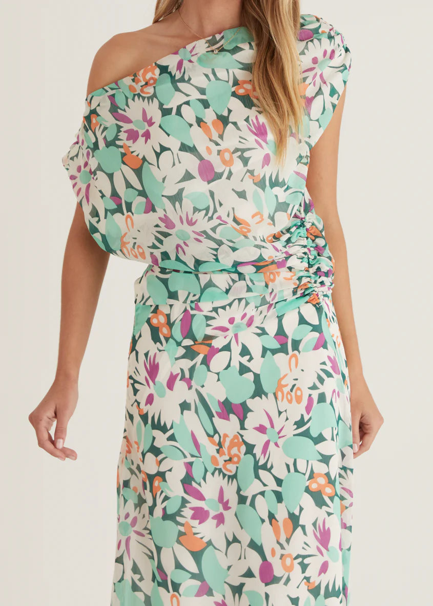 Helix Off Shoulder Midi Dress - Rio Green