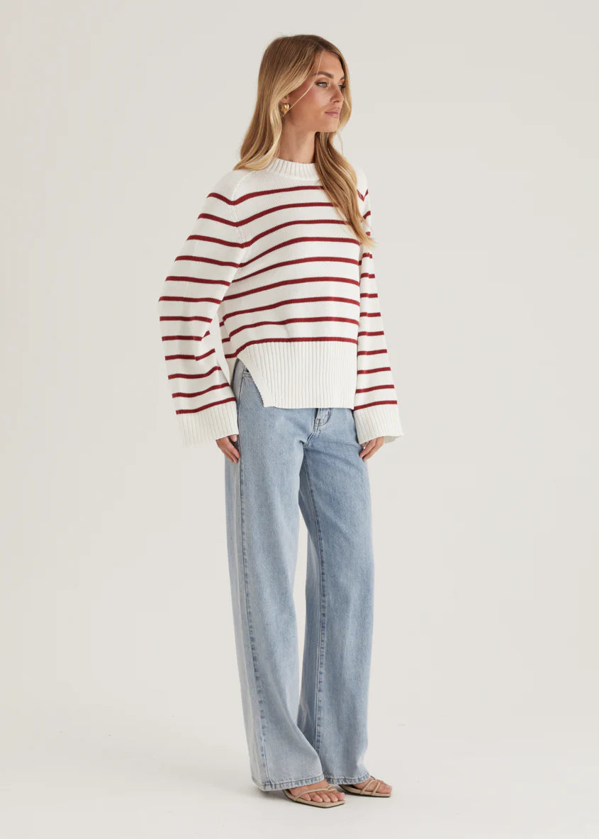 Eva Sweater - Wine Stripe