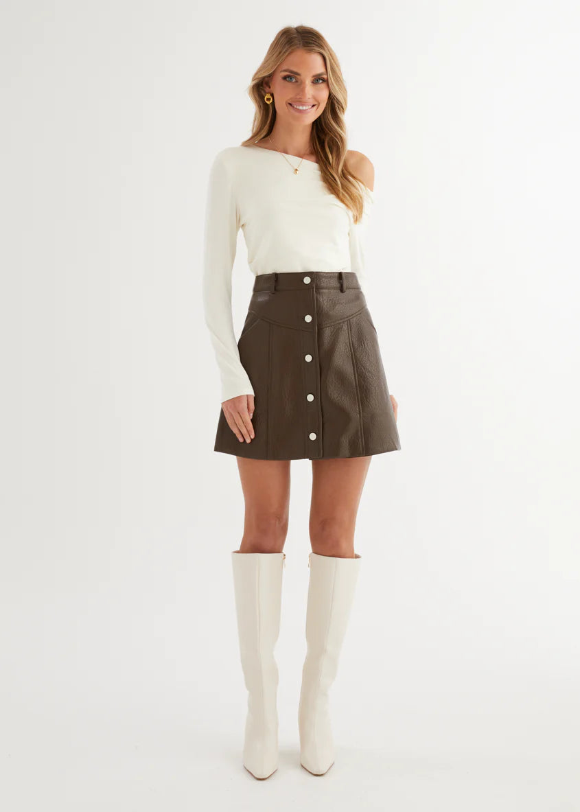 Bittersweet PU Skirt - Espresso