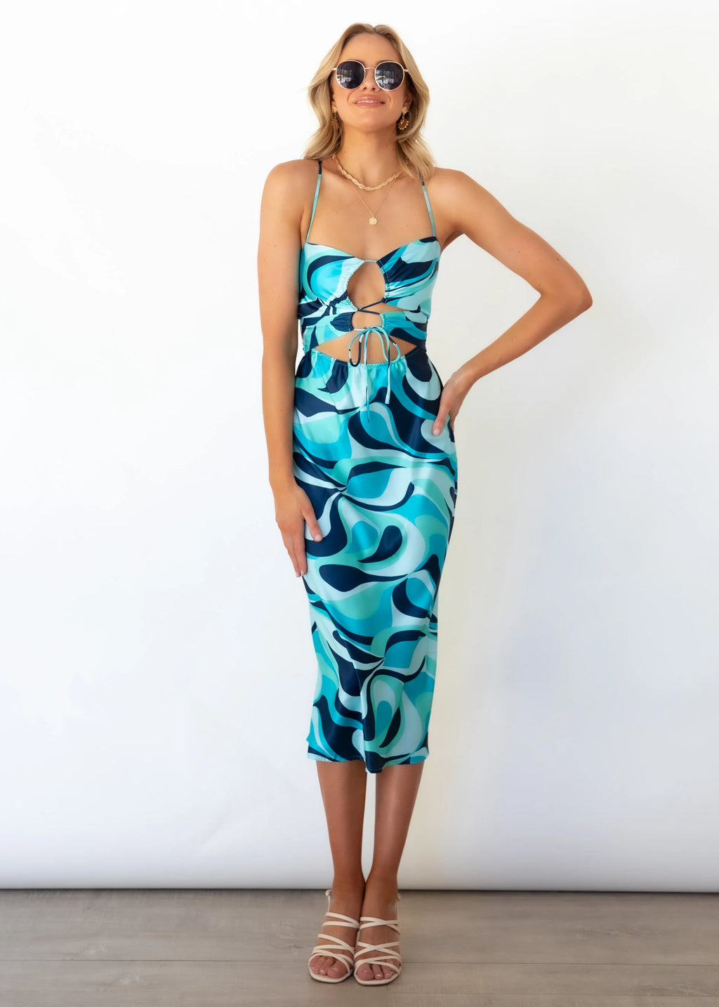 Fade Cut-Out Midi Dress - Blue Print