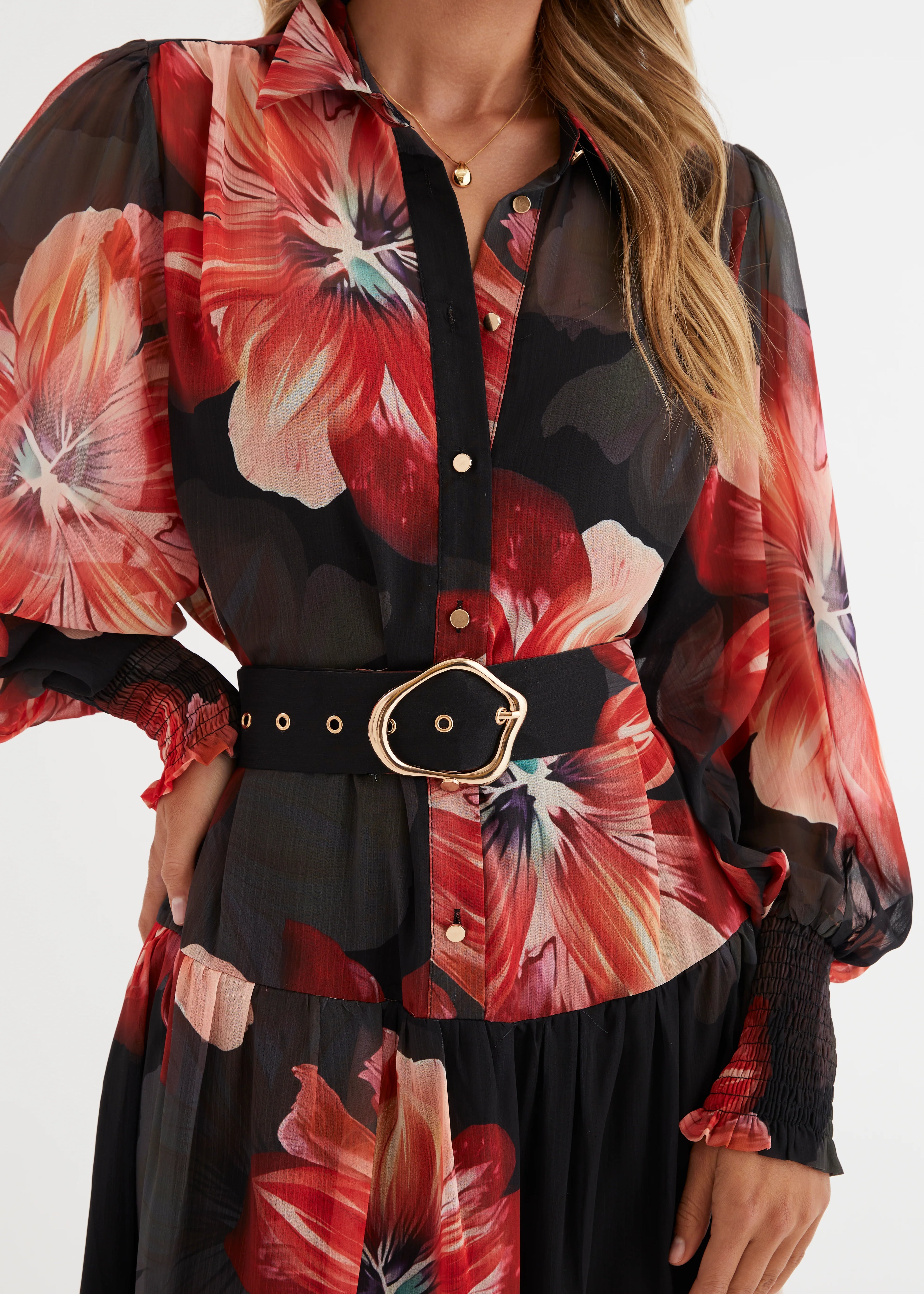 Aleera Midi Dress - Black Floral