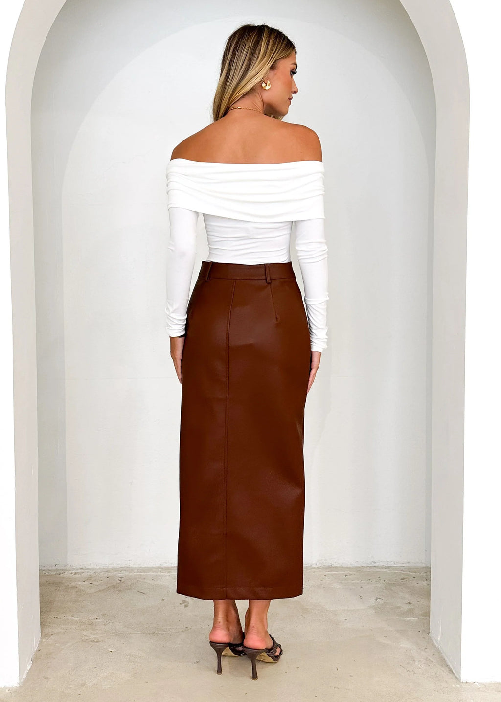 Tretra PU Maxi Skirt - Brown