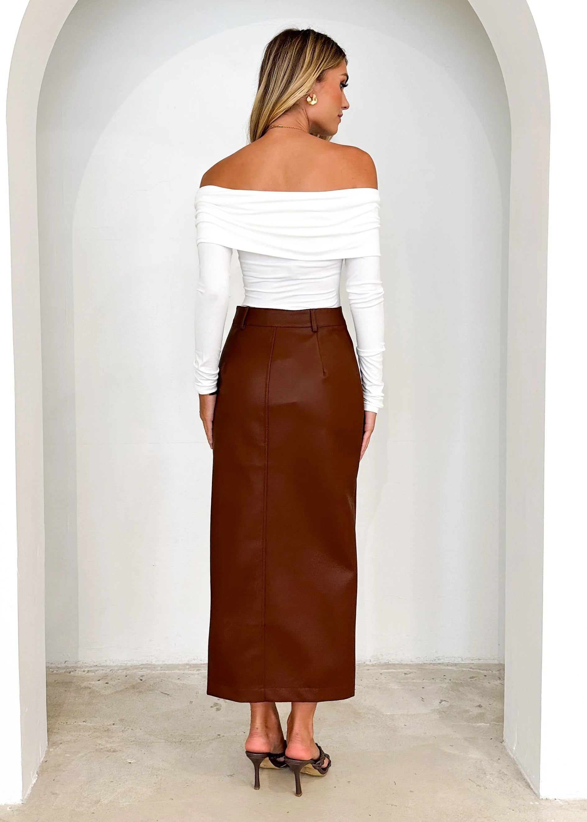 Tretra PU Maxi Skirt - Brown
