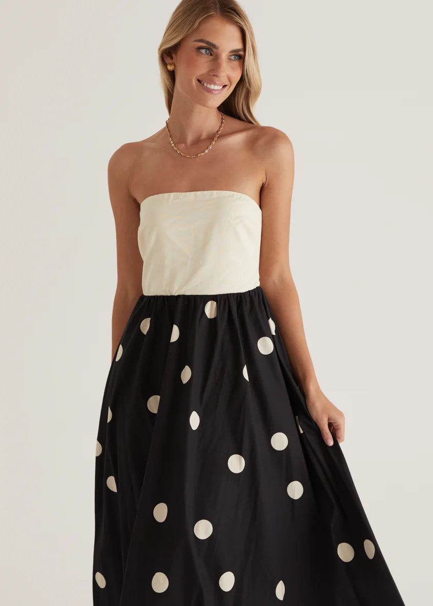Nadya Strapless Maxi Dress - Cream Polka