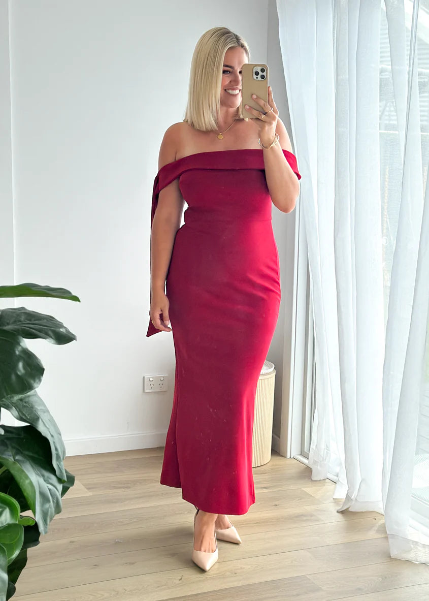Renia Off Shoulder Maxi Dress - Cherry