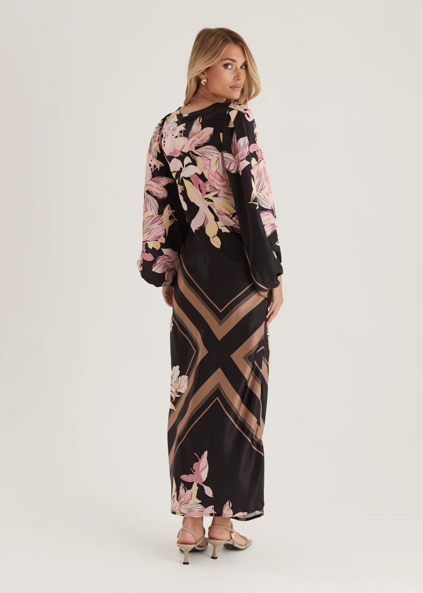 Stetha Maxi Dress - Black Floral