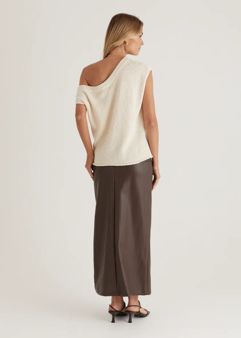 Casoni One Shoulder Knit Top - Cream