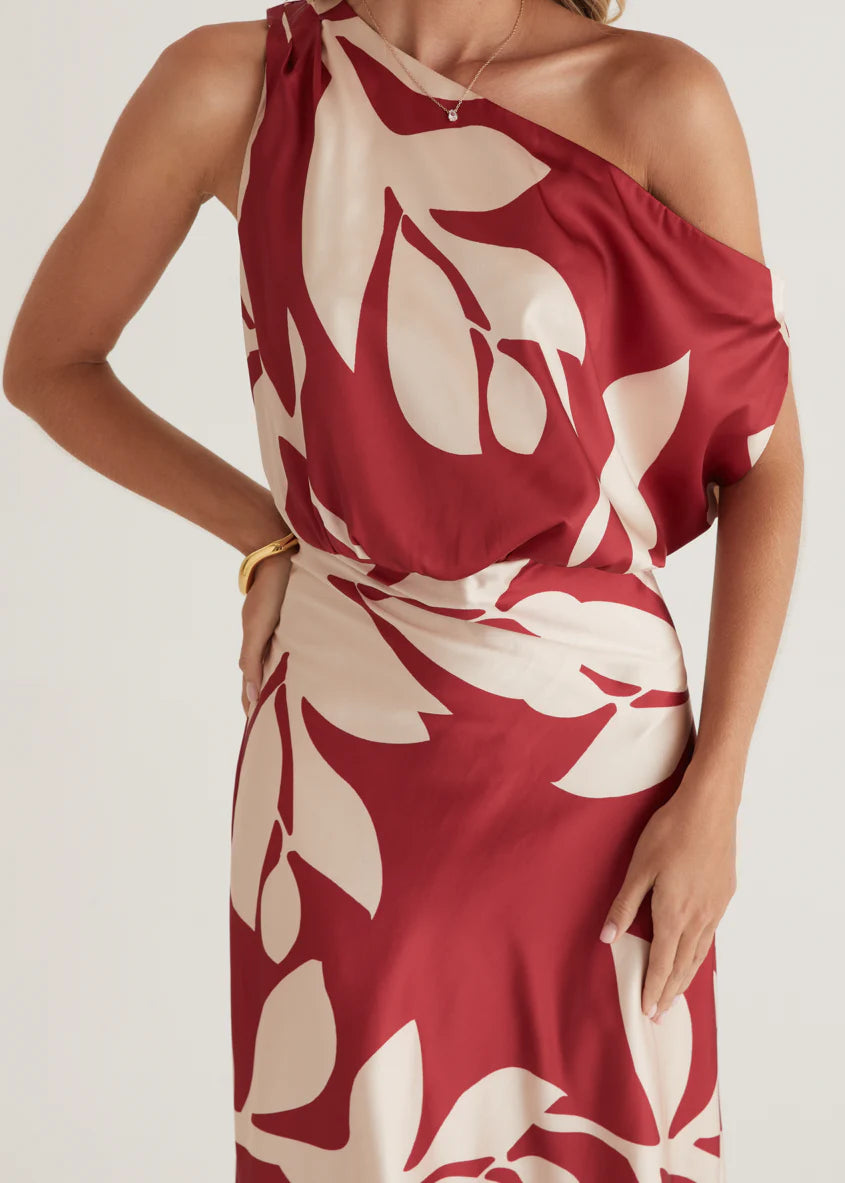 Naeve Off Shoulder Midi Dress - Berry Leaf