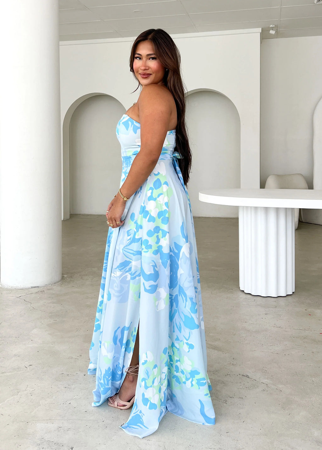 Jorgia Strapless Maxi Dress - Blue Floral