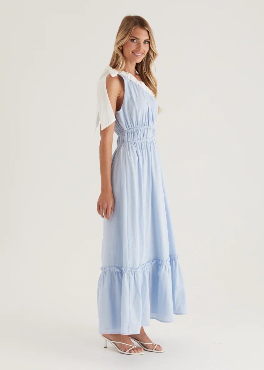 Peeta One Shoulder Maxi Dress - Powder Blue