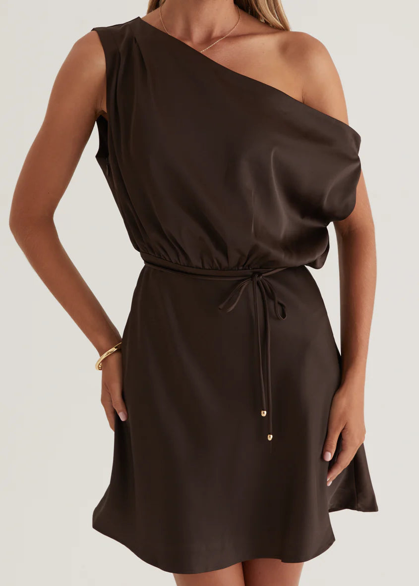 Zeke One Shoulder Dress - Chocolate