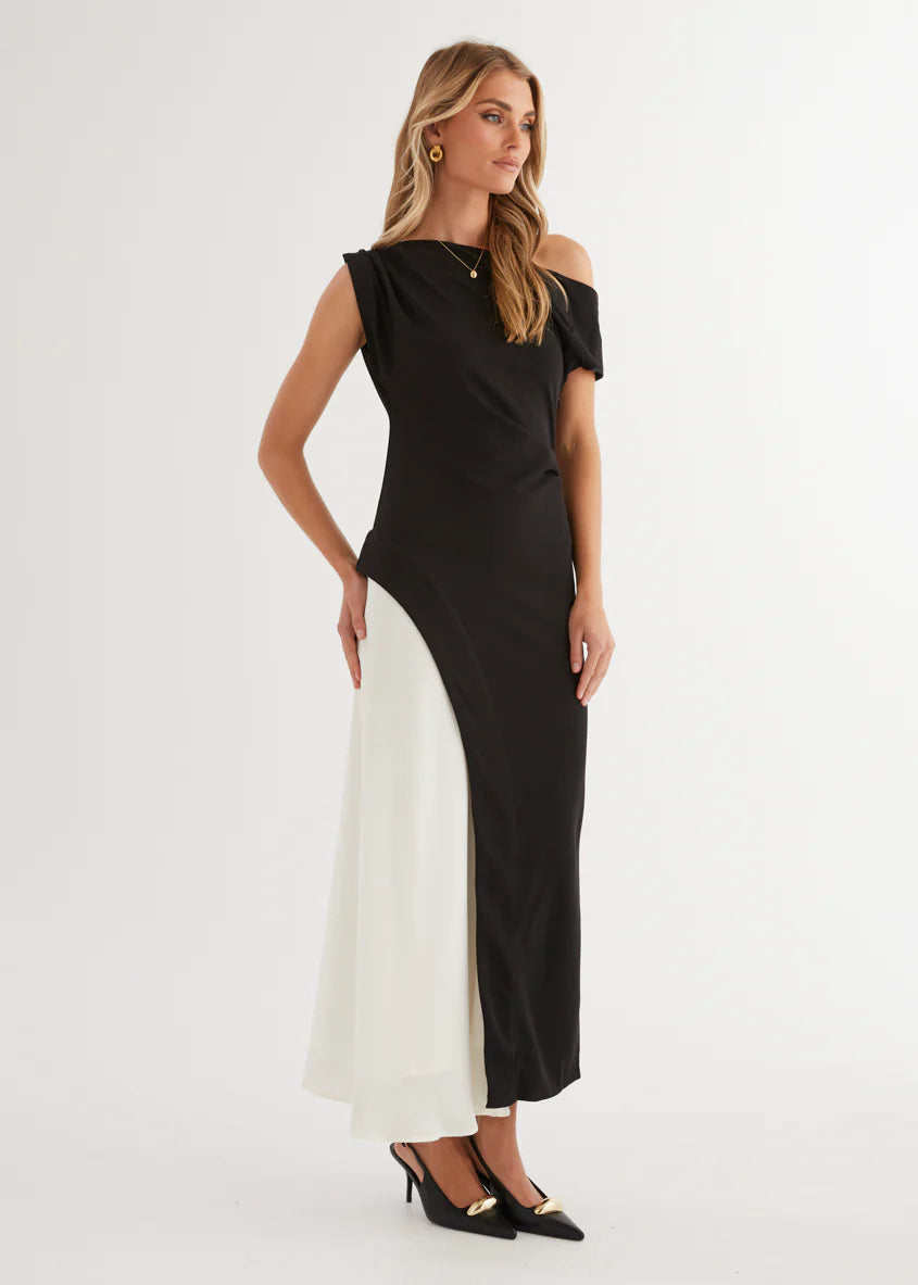 Cruiser Drop Shoulder Midi Dress - Black Splice