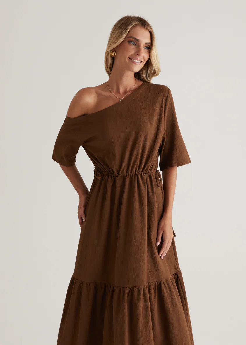 Loren Drop Shoulder Maxi Dress - Chocolate