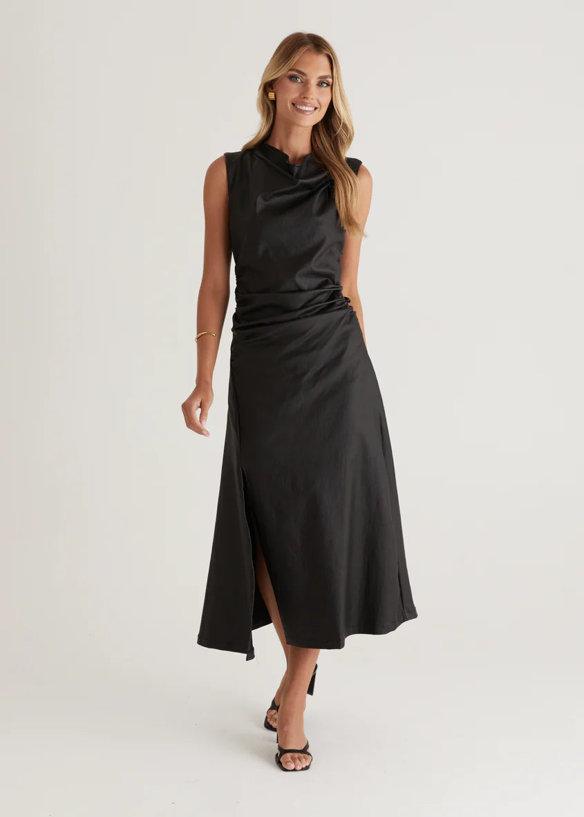 Romella Coated Midi Dress - Black