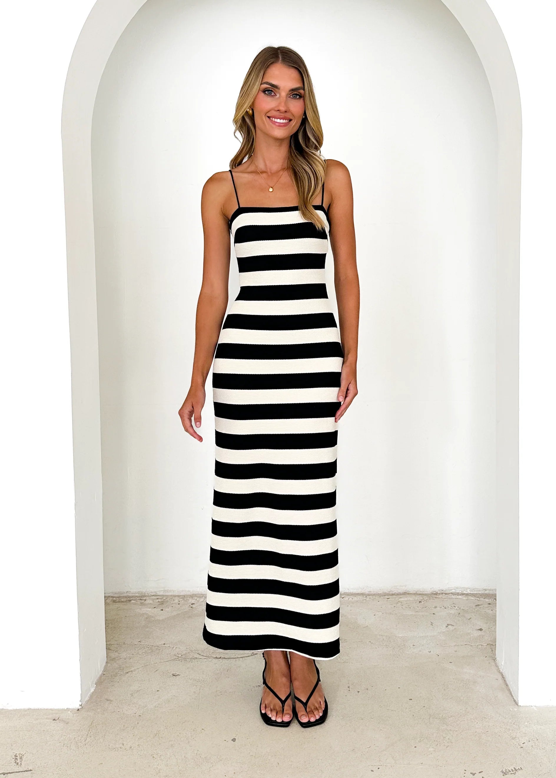 Sandy Knit Midi Dress - Black Stripe