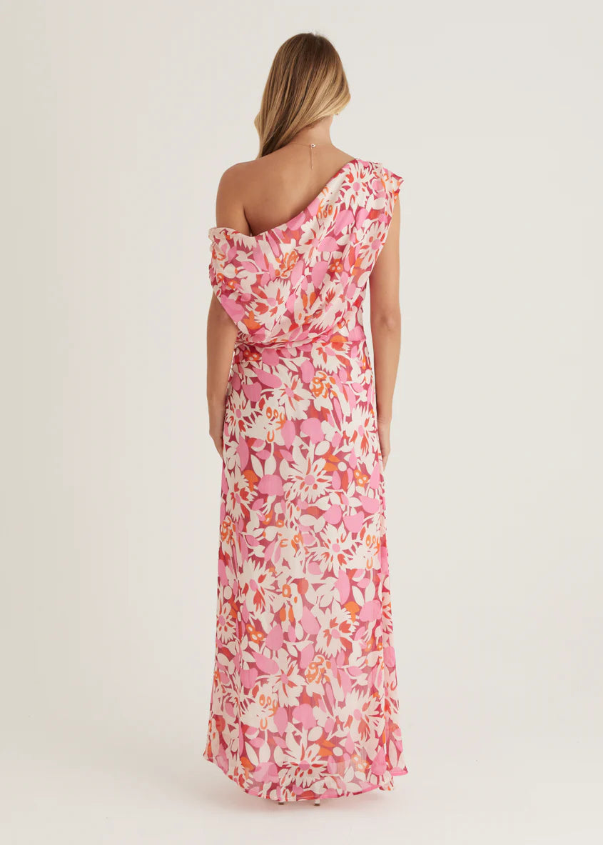 Helix Off Shoulder Midi Dress - Rio Pink