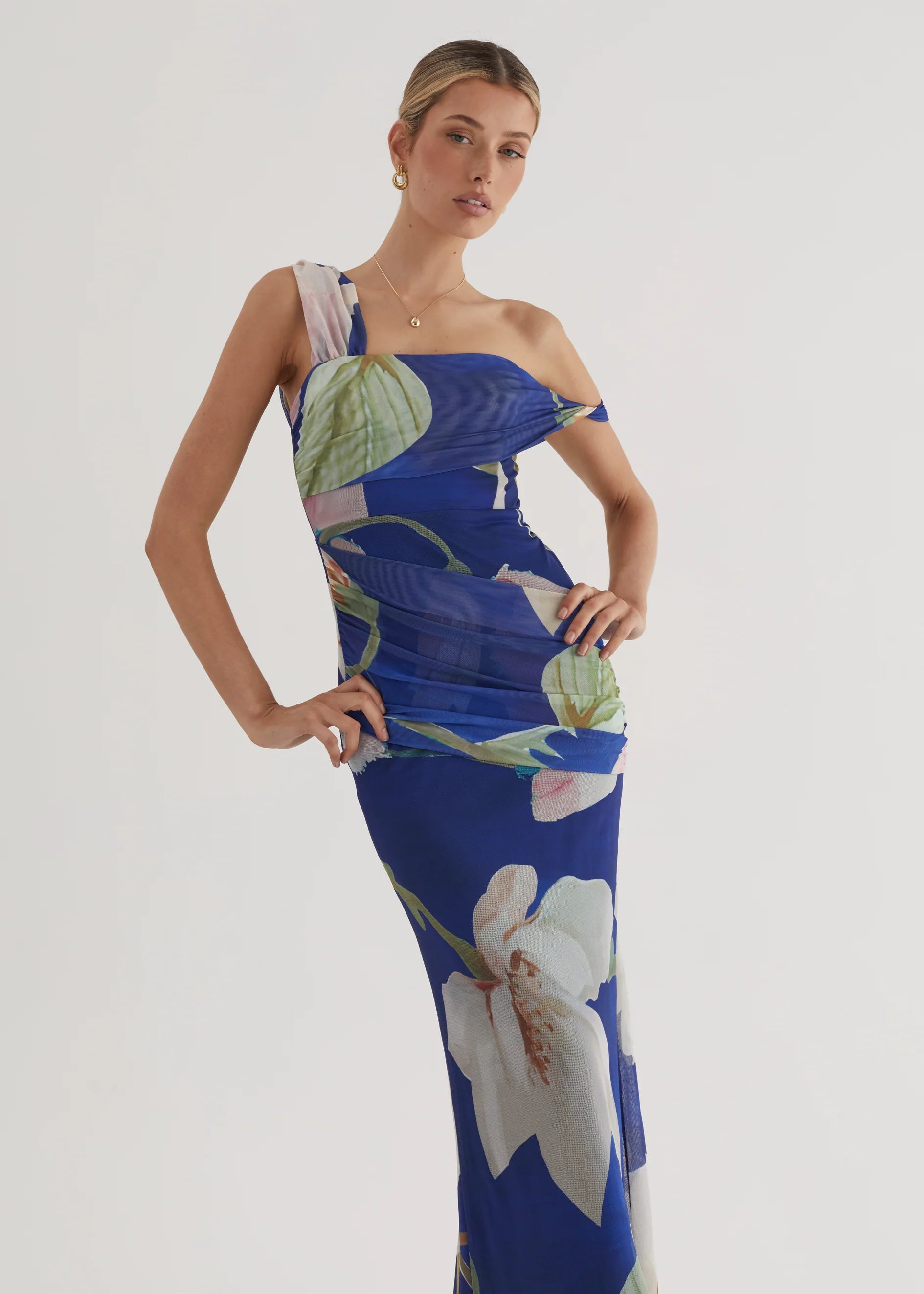 Helena Mesh Maxi Dress - Blue Flowers