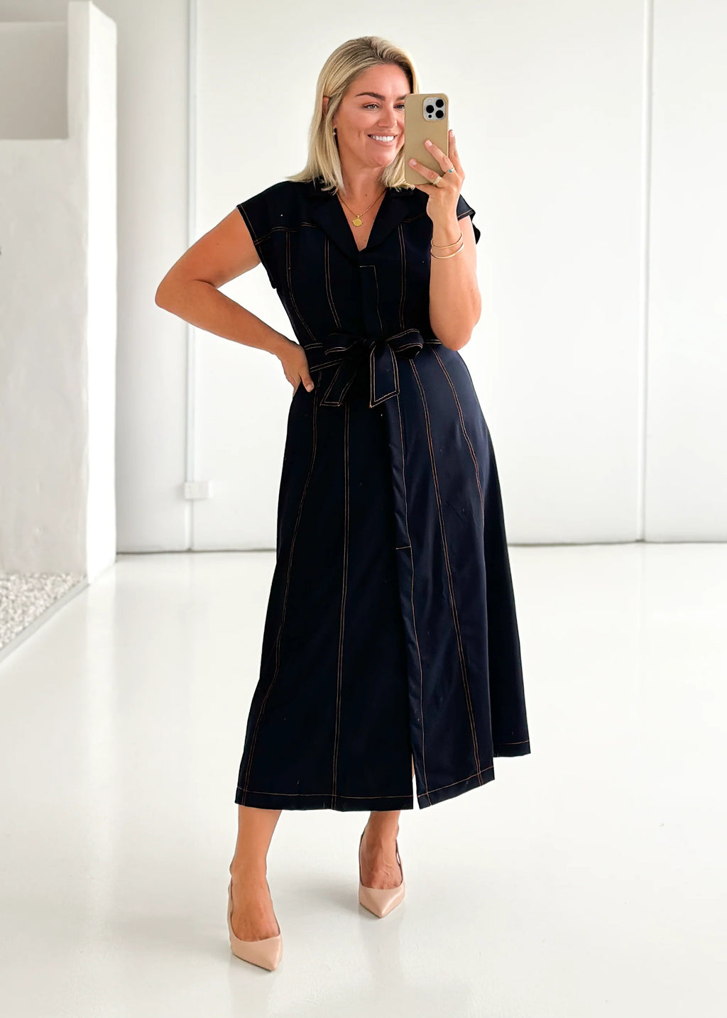 Chevron Midi Dress - Indigo