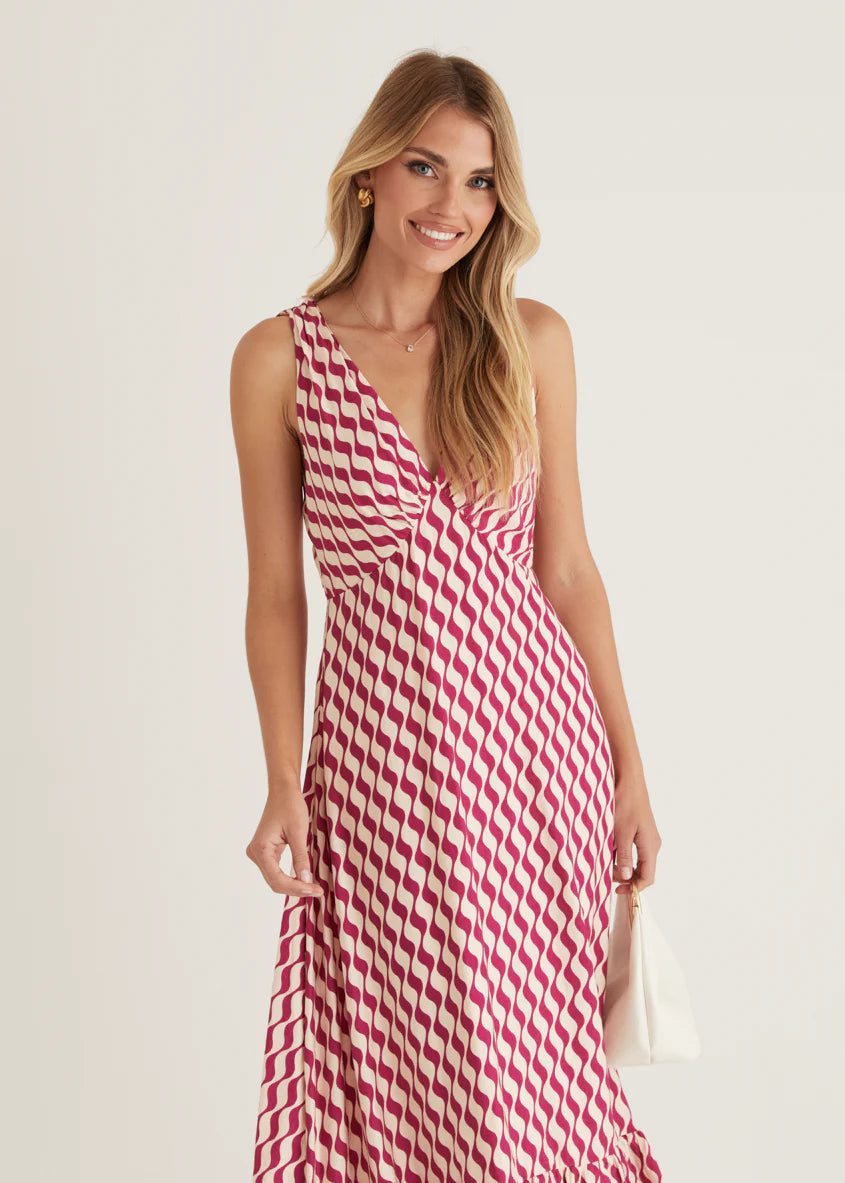 Havannah Tie Midi Dress - Magenta Wave