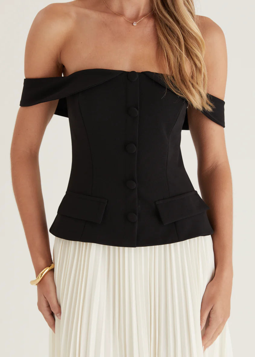 Sorelli Off Shoulder Midi Dress - Black Splice