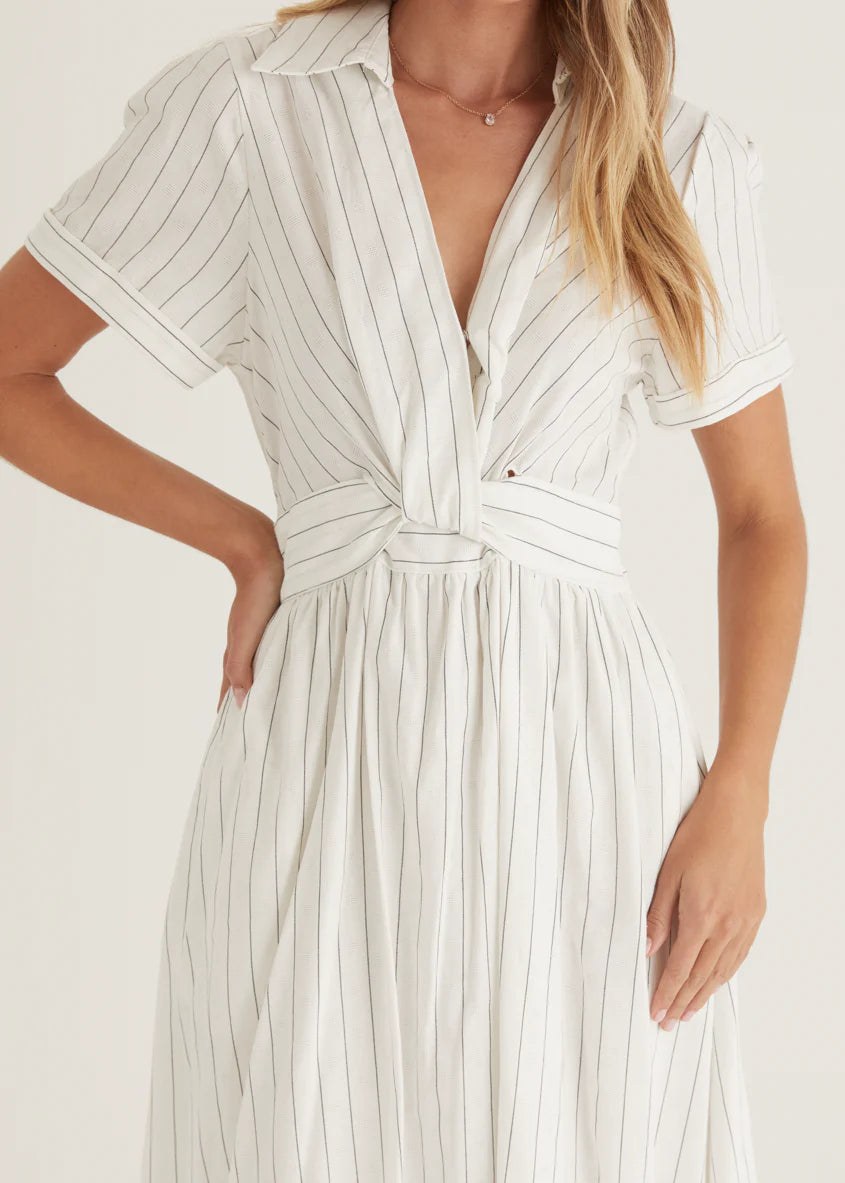 Santana Midi Dress - White Pinstripe