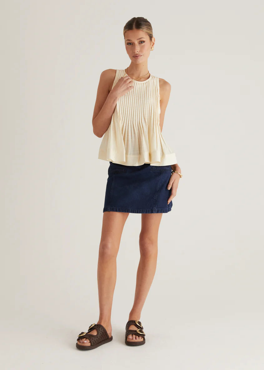 Norvina Pleated Top - Cream