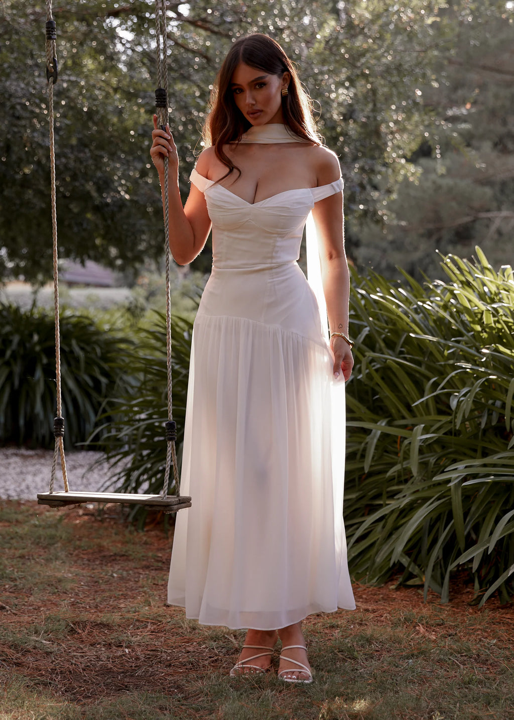 Kirah Off Shoulder Maxi Dress - Off White
