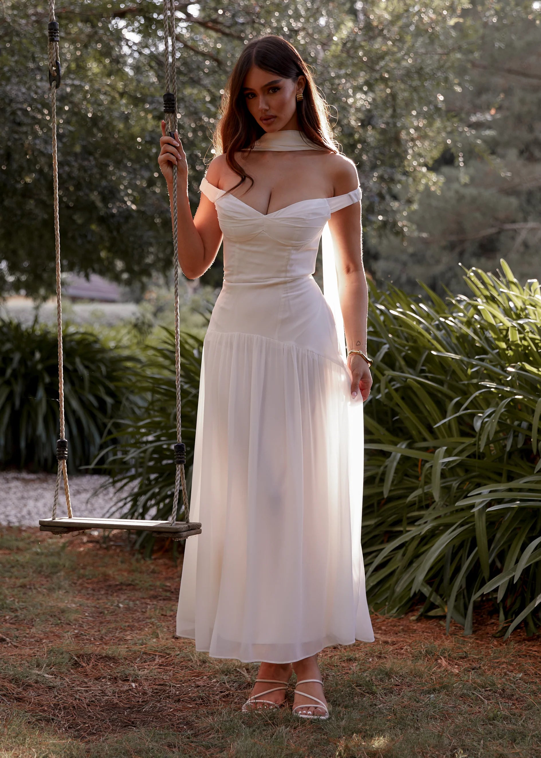 Kirah Off Shoulder Maxi Dress - Off White