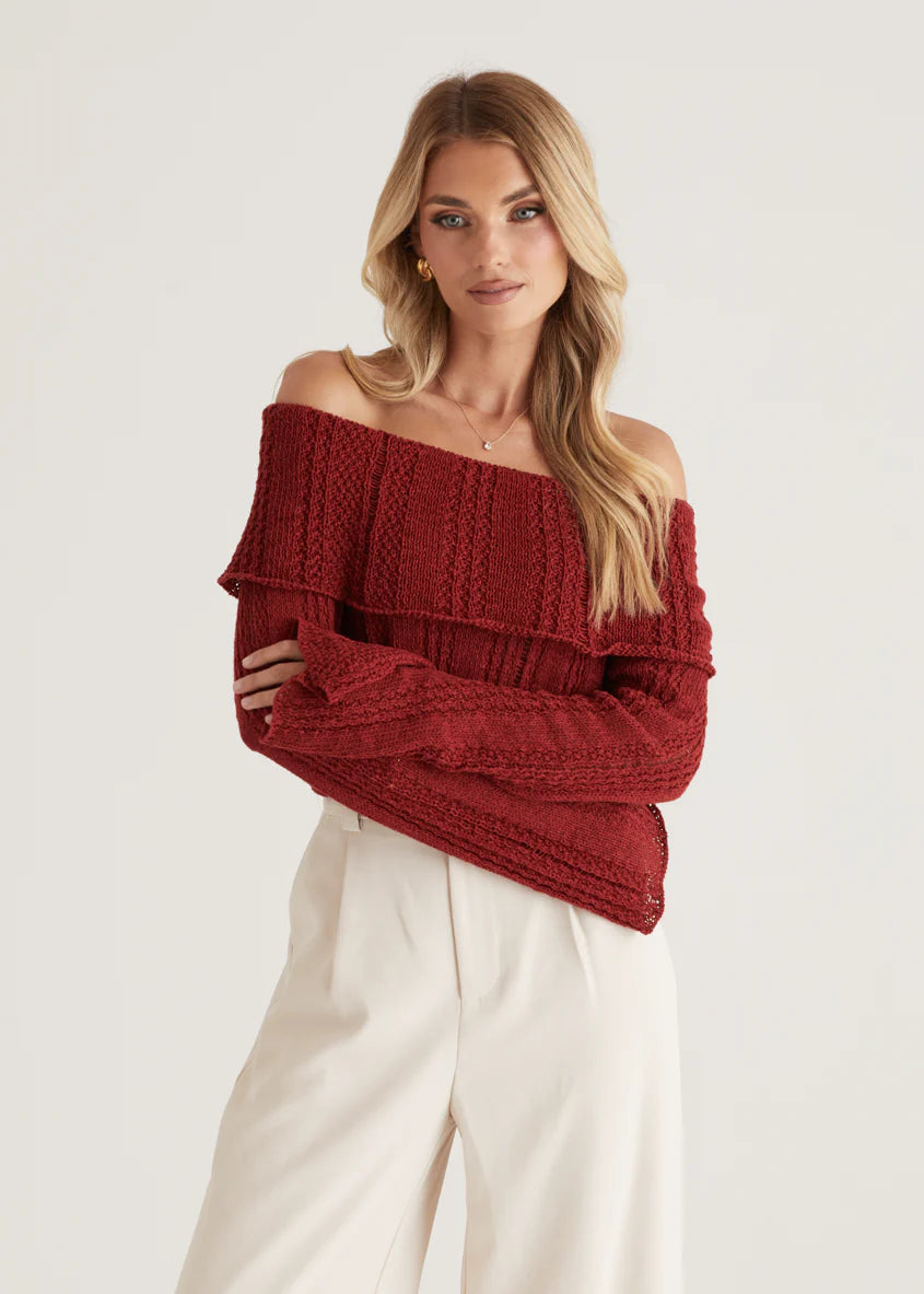 Lucy Off Shoulder Sweater - Burgundy