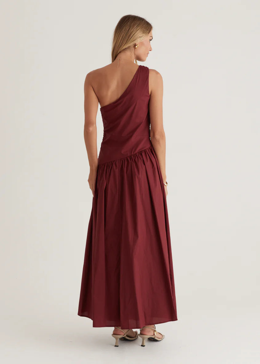 Tazzy One Shoulder Maxi Dress - Burgundy