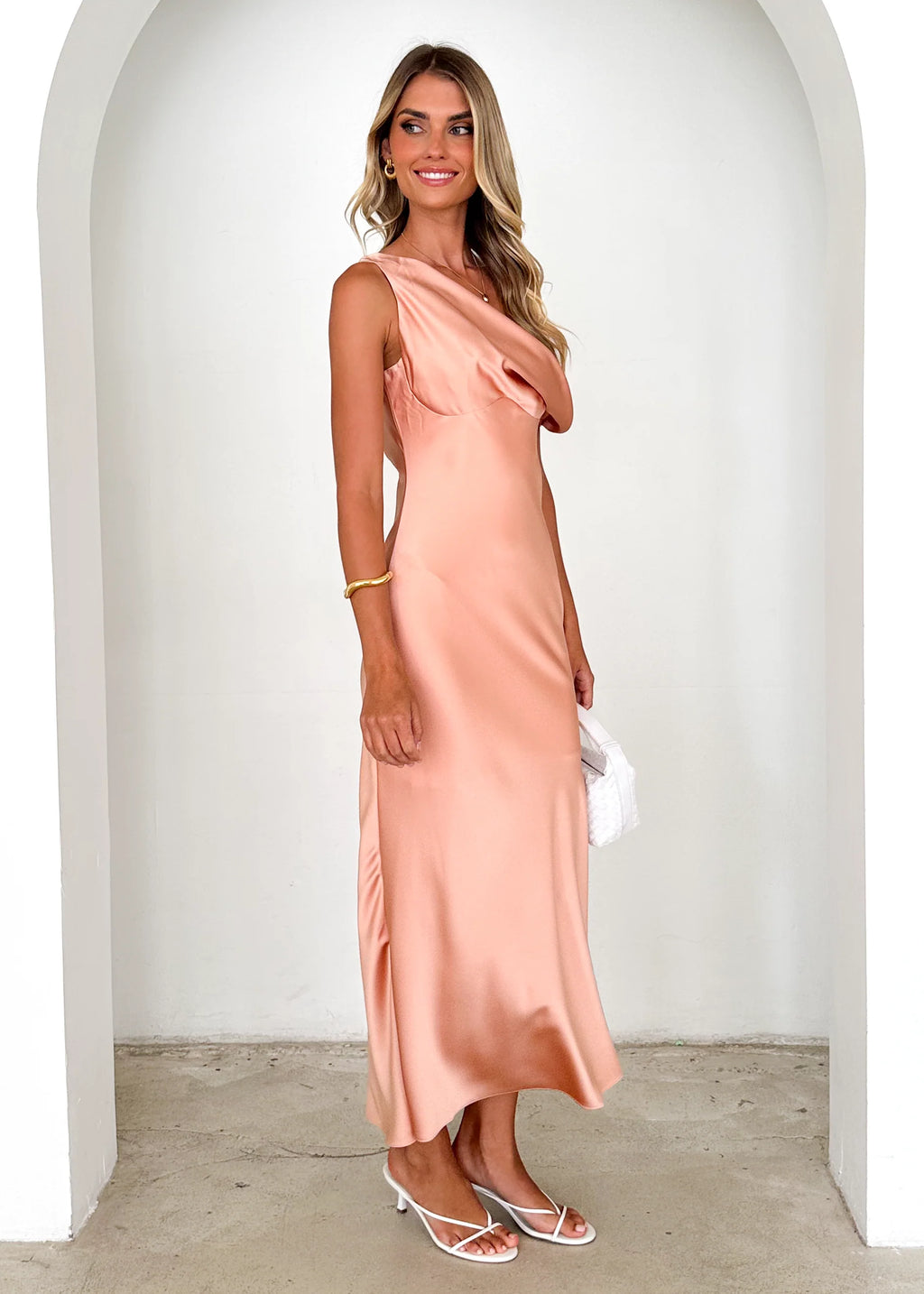 Draela One Shoulder Midi Dress - Peach