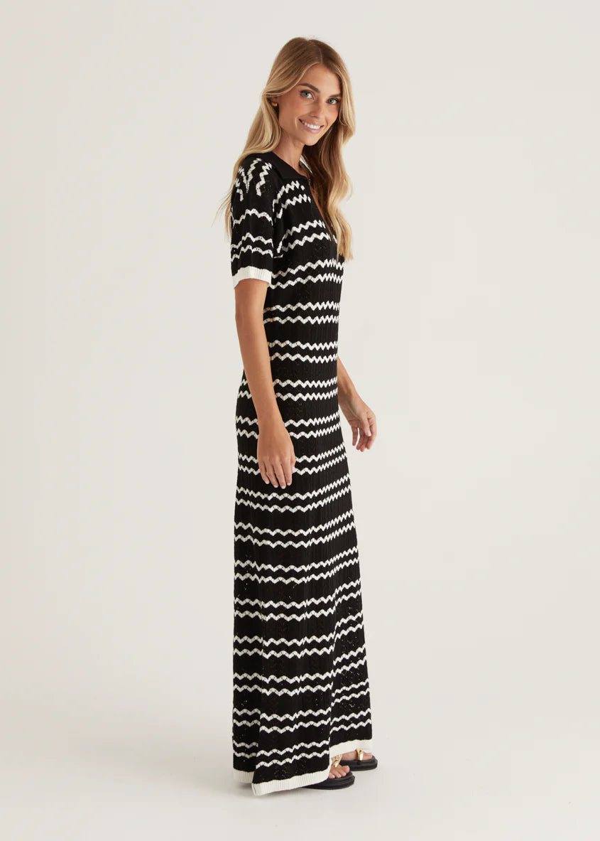 Zandrea Knit Maxi Dress - Black Stripe