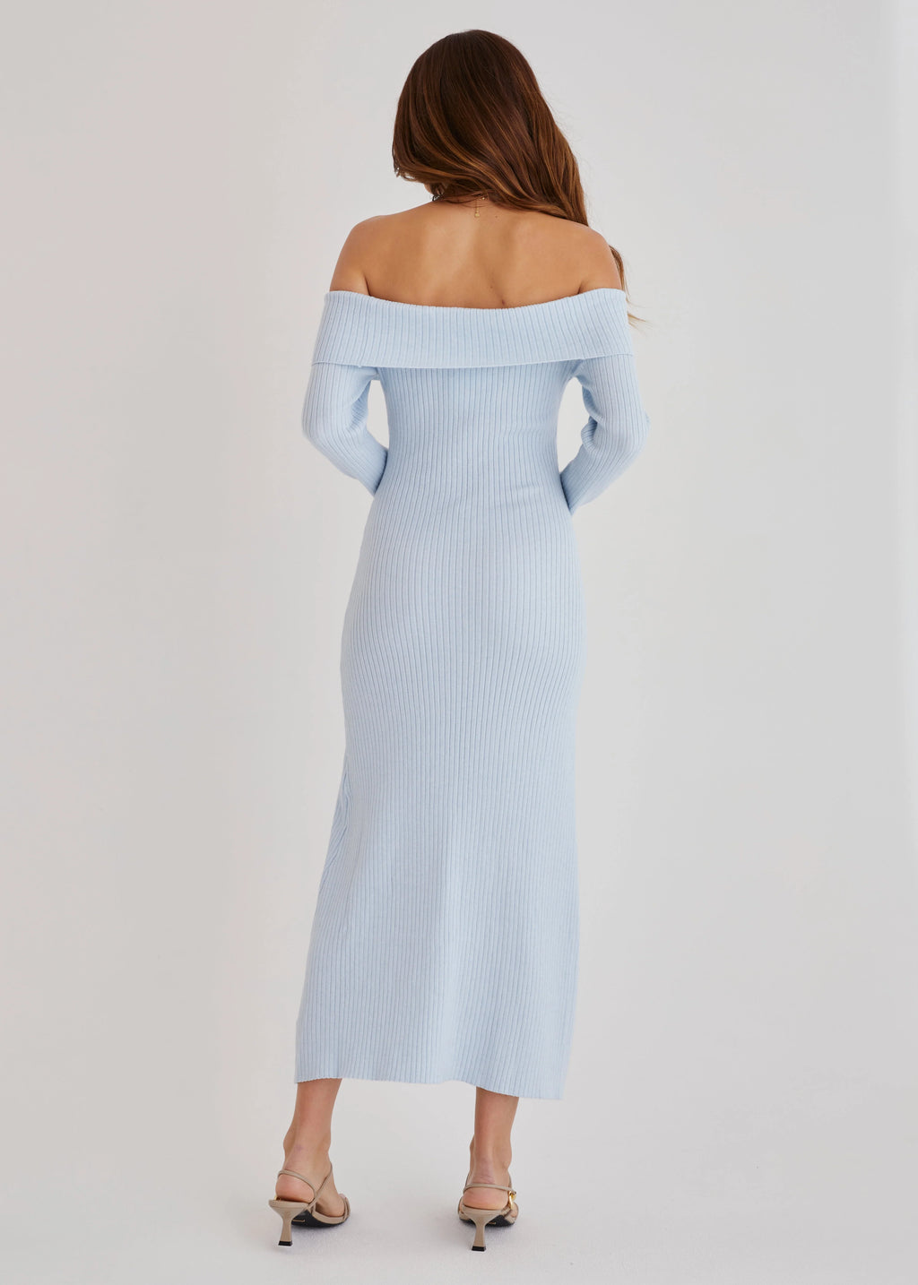 Aloe Off Shoulder Knit Maxi Dress - Powder Blue